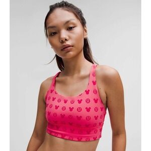 NWT DISNEY LULULEMON SIZE 6 ENERGY LONGLINE BRA MICKEY MOUSE PINK B-D CUPS
